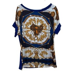 Rinascimento equestrian saddle and chain horse bit  short sleeve top size large